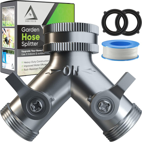Heavy Duty 2 Way Hose Splitter (Nickel Plated Brass for Superior Durability), Wye Garden Hoses Connector for Water Spigot Faucet Bib Tap, Double S...