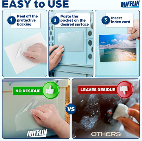 Mifflin-USA Index Card Holder (4x6”, 50 Pack), Clear Self-Adhesive Card Pockets, Label Holders for Organizing Storage Bins & Containers, Plastic S...