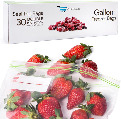 Freezer Bags 1 Gallon Resealable 30 count Extra Strong and Leak Proof Bags With Double Zipper Perfect for Berries Fruit and Food Bags 1 Gallon...