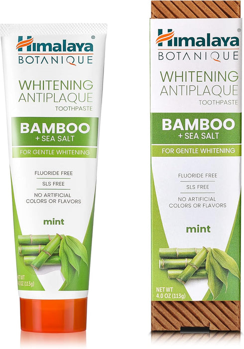 Himalaya Botanique Whitening Antiplaque Toothpaste with Bamboo + Sea Salt, Fluoride Free, for Gentle Whitening, 4 oz...