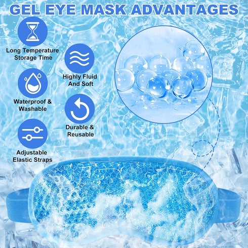 2Pack Cold Cooling Eye Mask, Reusable Gel Eye Mask Hot/Cold Therapy Gel Bead Eye Mask with Plush Backing for Headache/Puffiness/Migraine/Stress Re...
