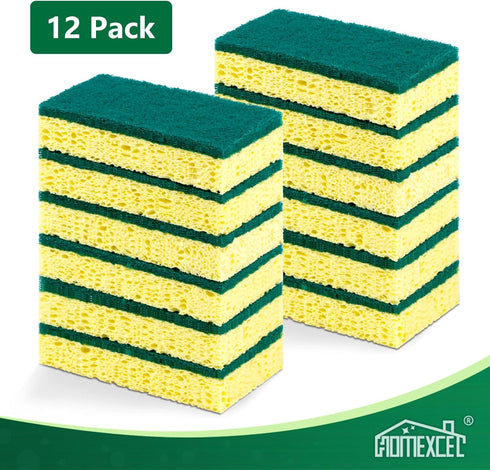 Heavy Duty Scrub Sponges Kitchen 12pcs,Dual Side Cleaning Dish Sponges for Non-Coated Cookware,Pocelain Bakeware and More...