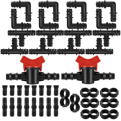 42 Piece Drip Irrigation Fittings Kit for 1/2" Tubing, 8 Tees, 8 Elbows, 8 Straight, 8 End Cap Plugs, 8 Angle, Drip Irrigation Barbed Connectors f...