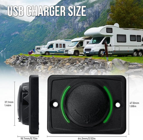 12V RV USB Charger, Quick Charger 3.0 Wall Mount USB Charging Station with Green Indicator Light and Cap for Car Camper Boat Marine SUV ATV (Black...