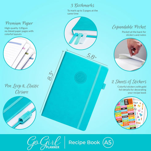 GoGirl Recipe Book – Blank Cookbook to Write In Your Own Recipes – Empty Cooking Journal for Family Recipes – Personalized Recipe Notebook – Hardc...