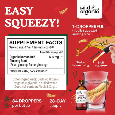 Ginseng Tincture - Korean Red Panax Ginseng Extract Liquid - Immune Support Drops w/Korean Red Ginseng - Alcohol-Free Red Ginseng Liquid for Immun...