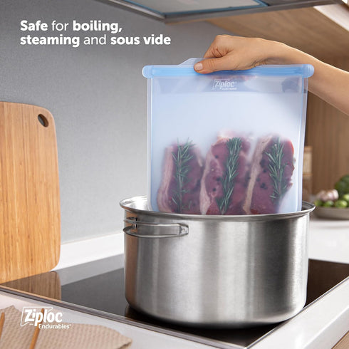 Ziploc Endurables Large Pouch, 8 Cups, Reusable Silicone Bags and Food Storage Meal Prep Containers for Freezer, Oven, and Microwave, Dishwasher S...