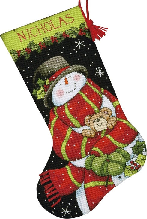Dimensions, 71-09151, Snowman and Bear, Needlepoint Christmas Stocking Kit, 16" Long, Multicolor, 6...
