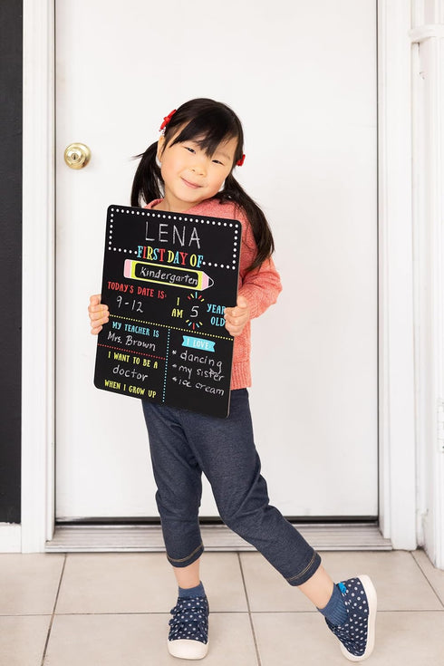 Kate & Milo First and Last Day of School Reversible Chalkboard, Reusable Photo Sharing Prop with Included Chalk, Back to School Pictures, Double S...