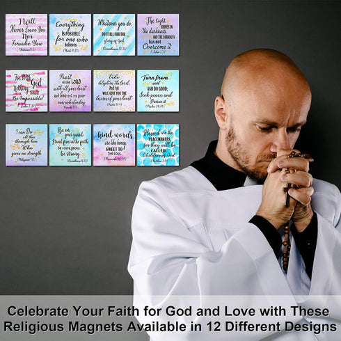 Weewooday 12 Pcs Inspirational Christian Magnets with Bible Verses Refrigerator Motivational Christian Magnets Locker Religious Faithful for Fridg...