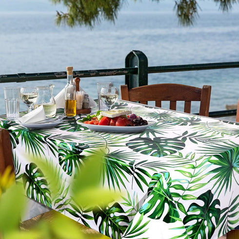 2 Pieces 51.2 x 108.3 Inch Hawaii Palm Leaves Tablecloth Disposable Plastic Tropical Table Covers for Rectangular Luau Safari Jungle Birthday Part...