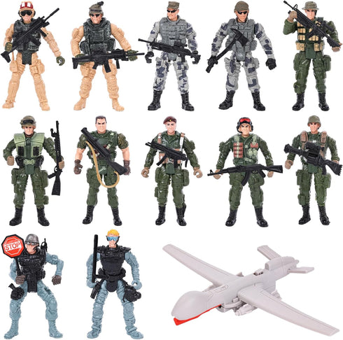 MCPINKY 13PCS Army Men Toy Set, Military Action Figures with Weapons and Toy Drone Special Operations Toy Soldiers for Kids Birthday Gift...