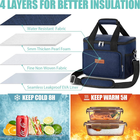 Tiblue Insulated Reusable Lunch Box for Office Work School Picnic Beach, Leakproof Freezable Cooler Bag with Adjustable Shoulder Strap (Medium, Da...