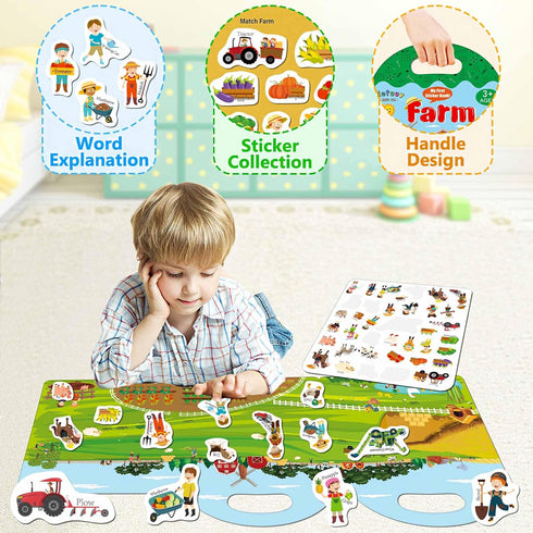Reusable Sticker Books for Toddlers 1-3, Farm Stickers for Kids, Stickers for Toddlers 3+ Ages, Airplane Train Car Travel Essentials Toy for Kids ...