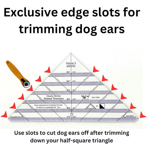 Cleary Perfect Slotted Trimmer C by New Leaf Stitches – Quilting Ruler Template and Stencil for Cutting All Sides of Half Square Triangles – 6 Qua...