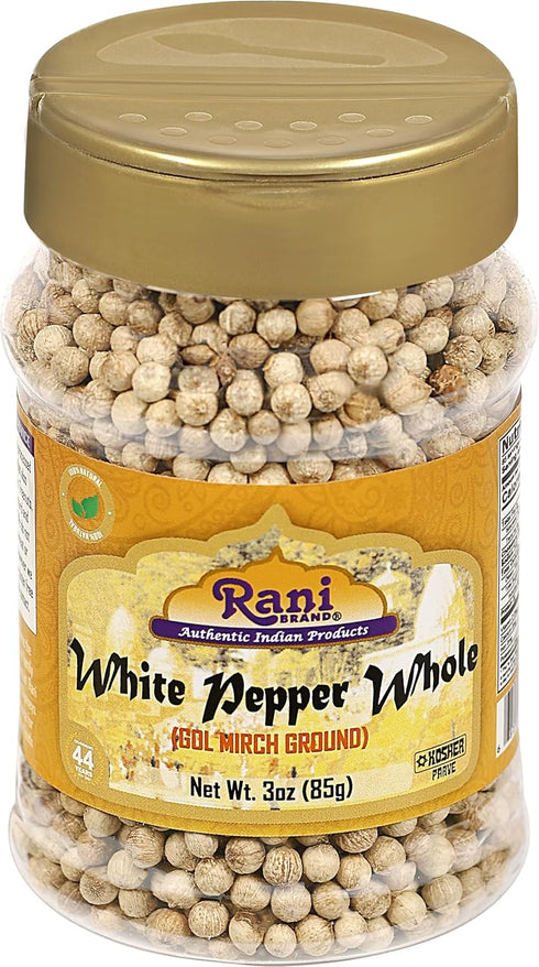 Rani White Pepper (Gol Mirch), Whole Spice 3oz (85g) PET Jar ~ All Natural | Vegan | Gluten Friendly| NON-GMO | Kosher | Indian Origin...
