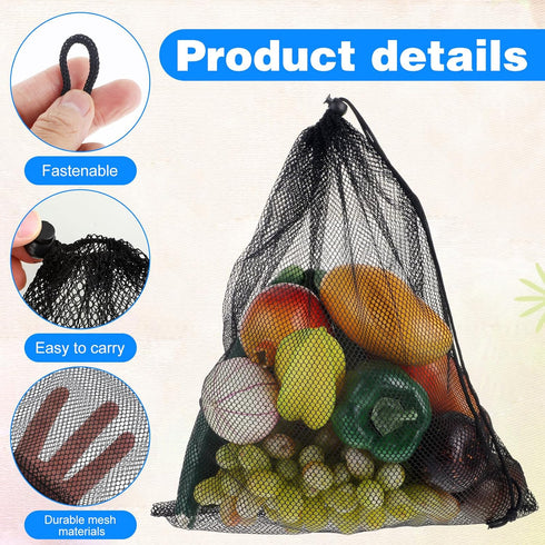 simarro 35X45cm Mesh Bags Drawstring, 5Pcs Black Nylon Mesh Laundry Bags Soft Mesh Drawstring Bag Sturdy Small Storage Bags Suitable for Beach Toy...