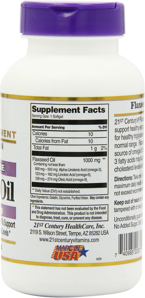 21st Century Flaxseed Oil 1000 Mg Softgels, 120-Count (22871)...
