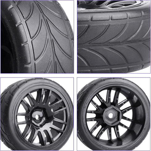 12mm Hex Preglued Wheels Tires Set 1/10 On Road RC Car Compatible with Tamiya TT02 TT01 Traxxas 4tec 2.0 3.0 Touring...