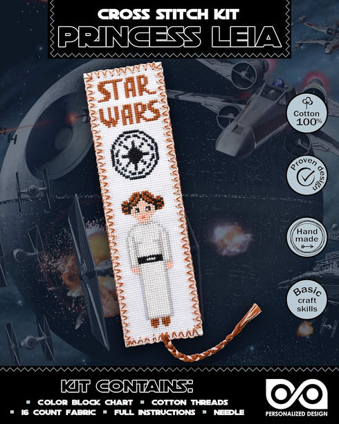 Counted Cross Stitch Kit 'SW: Princess Leia' - Hand Embroidery Bookmark with Design Pattern...