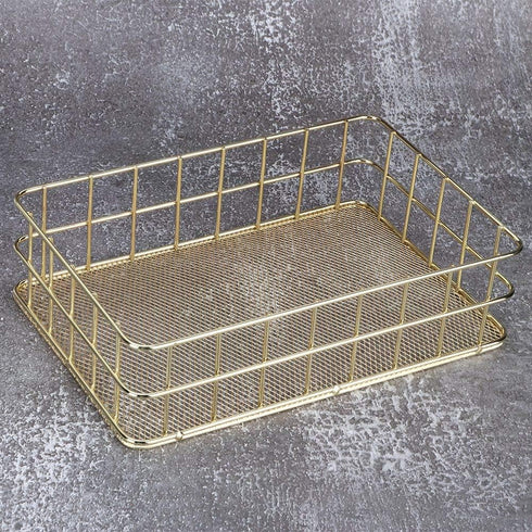 Wire Mesh Basket, Golden Desktop Metal Storage Basket Iron Grid Storage Tray Net Basket Storage Bins for Home Cosmetic Stationery (9.6 x 6.5 x 2.6...