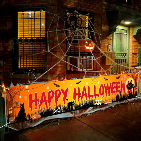 Halloween Black Cat Yard Decor Banner, Happy Halloween Black Cat Yard Sign Outside Banner Decorations for Outdoor Yard Fence, Scary Cat Halloween ...