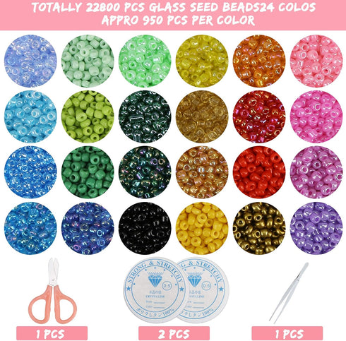 GREENTIME 22800pcs Glass Seed Beads for Jewelry Making Kit, Small Craft Beads 11/0 Waist Beads for DIY Bracelet Necklaces Crafting Jewelry Making ...