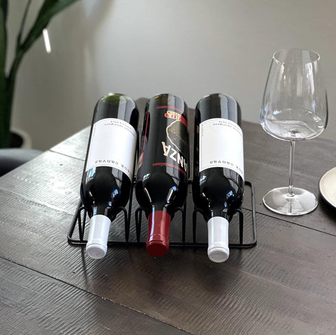 Countertop Wine Rack - 3 Bottle Wine Holder for Wine Storage - No Assembly - Modern Matte Black Metal Wine Rack - Wine Racks Countertop - Small Wi...