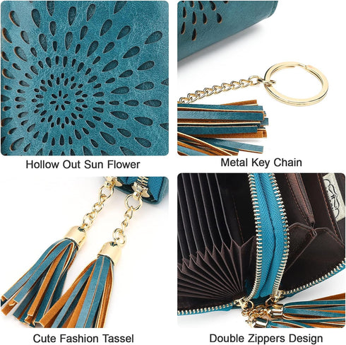 APHISON RFID Credit Card Holder Double Zipper Card Case Small Wallets for Women Leather Multifunctional Holders Sunflower style Ladies Girls/Gift ...