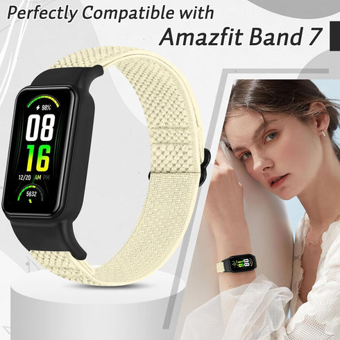 Solo Loop Elastic Nylon Bands Only Compatible with Amazfit Band 7 Straps,Soft Adjustable Stretchy Sport Replacement Strap for Amazfit Band 7 for M...