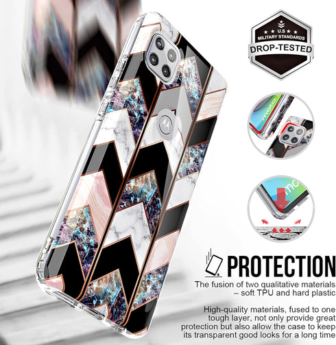 BAISRKE for Moto G 5G Case,Motorola One 5G Ace Case Shiny Rose Gold Wave Geometric Marble Shockproof Clear Hard Back Cover - Black...