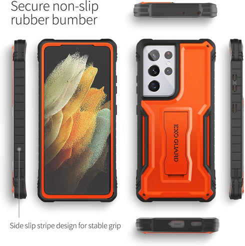 ExoGuard for Samsung Galaxy S21 Ultra 5G Case, Rubber Shockproof Full Body Cover Case for Samsung S21 Ultra 5G Phone 6.8 inch, Built-in Kickstand ...
