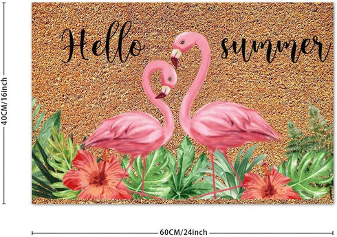 Coconut Door Mat Hello Summer Happy Life Mat Flamingo Indoor Outdoor Entryway Floor Mats Dries Quickly Cursive Backing Plain Easy to Clean Fade Re...