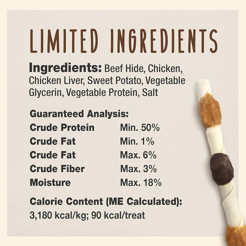 Cadet Gourmet Shish Kabob Dog Treats for Large Dogs, Healthy & Natural Chicken & Sweet Potato Chew Sticks, Beef Hide, Extra Large 10 Inch, 4 Count...