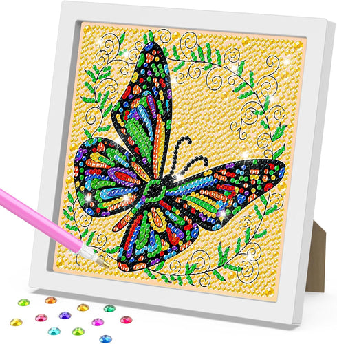 RICUVED Butterfly Diamond Art Kits for Kids with Frame, Colorful Diamond Art for Kids Ages 6-8-12, DIY Easy Kids Gem Art Kit Art and Crafts for Gi...