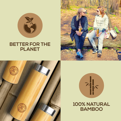 LeafLife Premium Bamboo Tea Bottle for Loose Tea - Tea Infuser Bottle - Tea Gifts - Insulated Water Bottle/Coffee Tumbler/Tea - Tea Gift Set, Tea ...