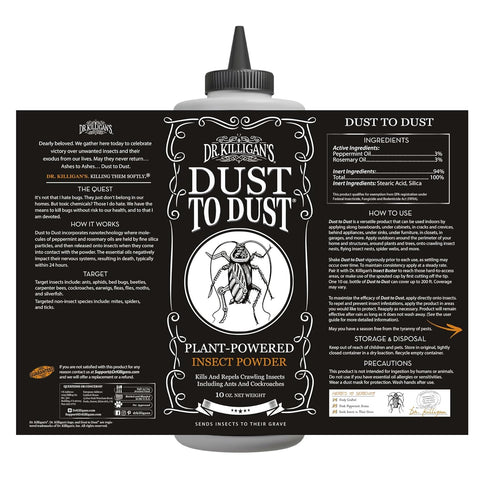 Dr. Killigan's Dust to Dust Insect Powder - Plant-Powered Diatomaceous Earth Alternative - Insect Killer for Indoor & Outdoor Use - Residual Formu...