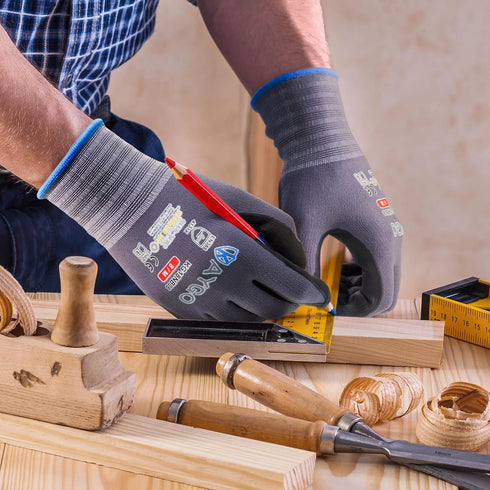 KAYGO Safety Work Gloves MicroFoam Nitrile Coated-3 Pairs, KG18NB,Seamless Knit Nylon Glove with Black Micro-Foam Nitrile Grip,Ideal for General P...