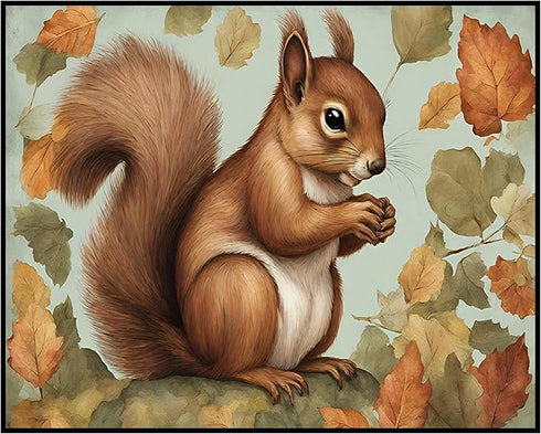 Posterizer 1 pcs- A Squirrel on the ground sorrounded by leaves-Art for Animal Lovers- Gift for Men Women Entrepreneur Teens-decor for Bedroom, Of...