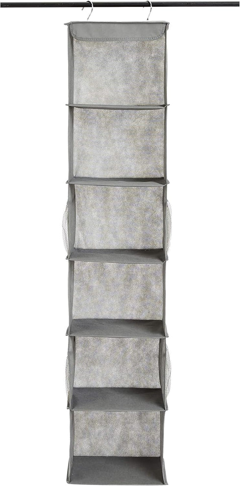 Amazon Basics 6-Tier Hanging Closet Shelf Organizer With Pockets, 8.5" D x 12" W x 9" H, Grey...