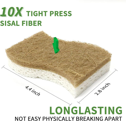 9 Pack Biodegradable Natural Kitchen Sponge - Compostable Cellulose and Coconut Walnut Scrubber Sponge - Eco Friendly Sustainable Sponges for Dish...