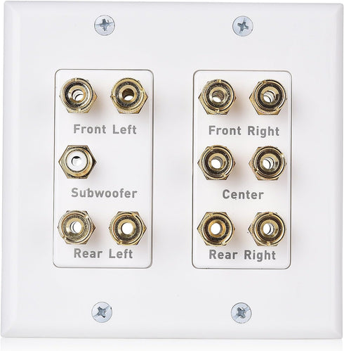 Cable Matters Double Gang 5.1 Speaker Wall Plate (Home Theater Wall Plate, Banana Plug Wall Plate) in White...
