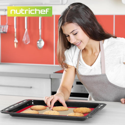 Nutrichef Silicone Baking Mats - 2 Non-stick Food-Grade Reusable Silicone Mats - Perfect for Half Baking Pans 16.5 x 11.6 IN - Oven-Safe Up to 480...