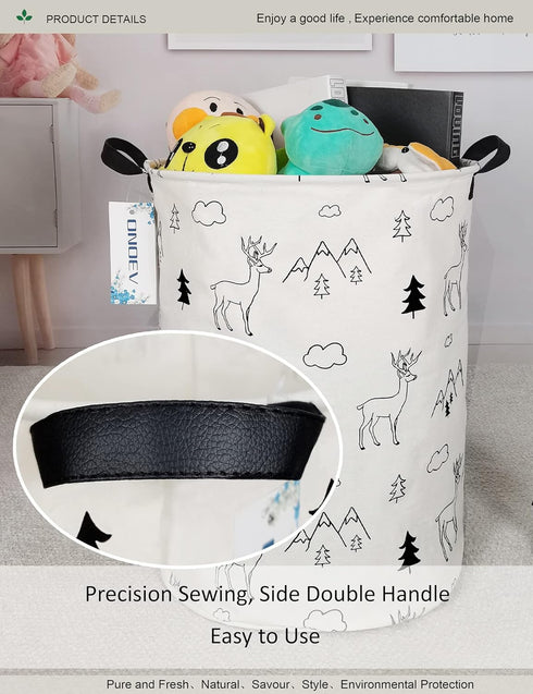 Round Fabric Storage Bin,Decorative Basket,Organizer Basket with Handles,for Clothes Storage,books and sundries(Forest deer), 19.7inch(H) x 15.7in...