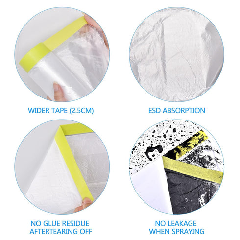 LLPT Tape and Drape 25.6”(Unfolded) x 66 Ft Each 2 Pack Pre-Taped Masking Film 2.4 Mil Painters Plastic Drop Cloth for Auto Wall Furniture Paintin...