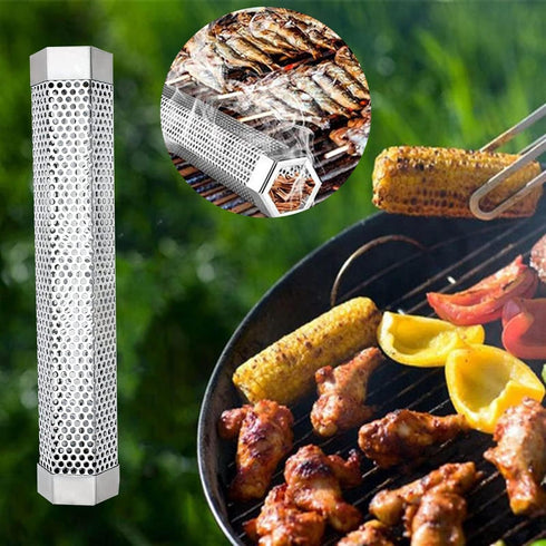 Pellet Smoker Tube 12in Stainless Steel BBQ Smoke Tube for Hot or Cold Smoking 5 Hours of Billowing smoke,Stainless Steel Pellet Smoker Tube for A...