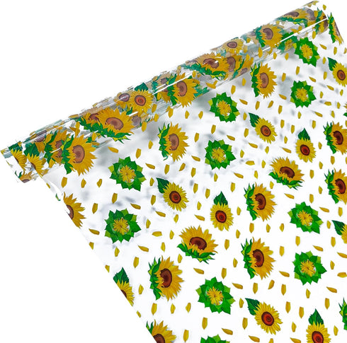 ZLIFA Sunflower Print Clear Vinyl Faux Leather Sheets, 12" x 47" Smooth Printed PVC Fabric Roll for Handmade Bows Earrings Handbag Sewing Crafts, ...