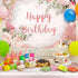 Breling 2 Pcs Pink Happy Birthday Backdrop Banner and Tablecloth for Women Rose Gold Birthday Party Decorations Plastic Floral Table Cover Backdro...