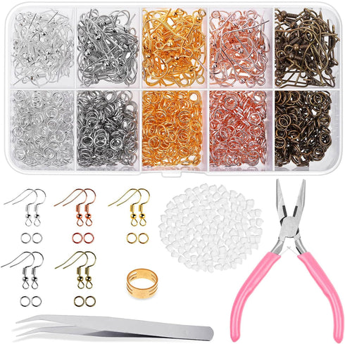 Earring Hooks, Audab 1400pcs Making Kit with 200pcs Ear Ring 1000pcs Jump Rings, Backs and Jewelry Pliers for Supplies Findings...