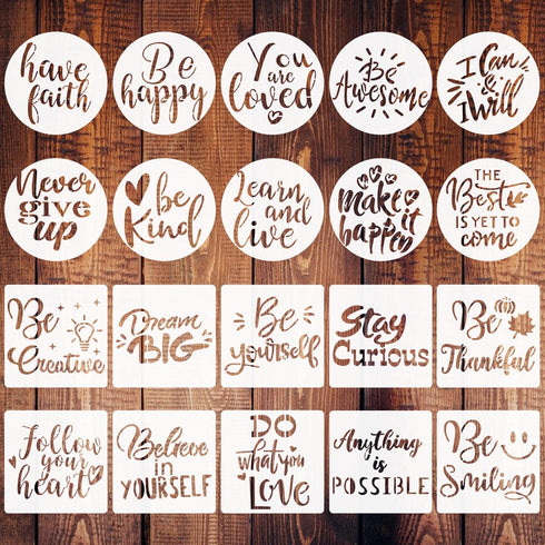 2.5 inch Inspirational Word Stencils, 20 PCS Motivational Stencils Reusable Mylar Template Inspirational Quotes Stencils for Painting on Wood Wall...